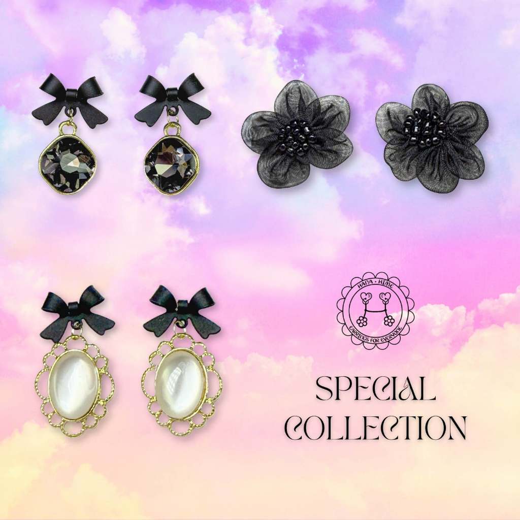 HanaHime.Earrings - Black Earrings ต่างหูฮาโลวีน ต่างหูสีดำ ก้านเงิน s925 แพ้ง่ายใส่ได้