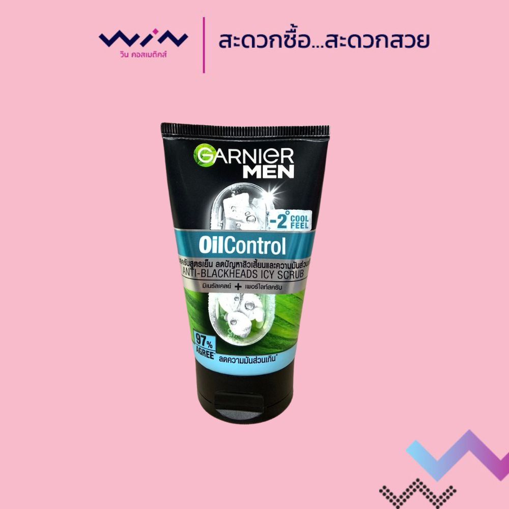 GARNIER Men TurboLight Oil Control Icy Scrub 100 ml. สครับล้างหน้าสูตรเย็น