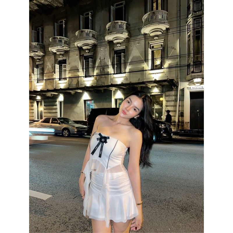 Ontop เซท2ชิ้น กระโปรงกับเสื้อ น่ารักมากจ้ะ สวยเซ็กซี่ต้องยกให้รุ่นนี้เลยเป็นผ้ามุ้งยืดตามตัวเสื้อจ้า