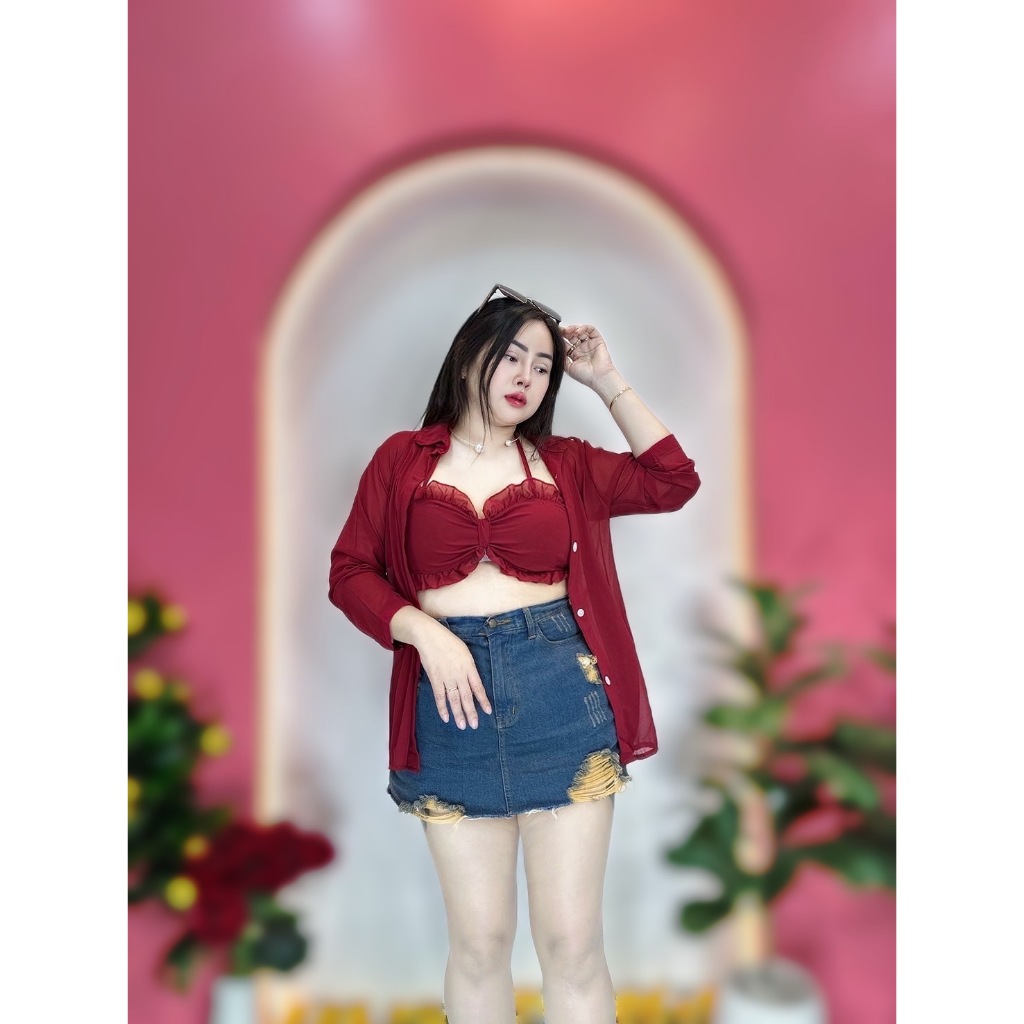 เสื้อสาวอวบเสื้อสาวอ้วนVani เสื้อเชิ้ต+โบว์ตัวใน อก36-44นิ้ว ความยาวเชิ้ต27นิ้ว (เซทโบว์ชีฟอง)