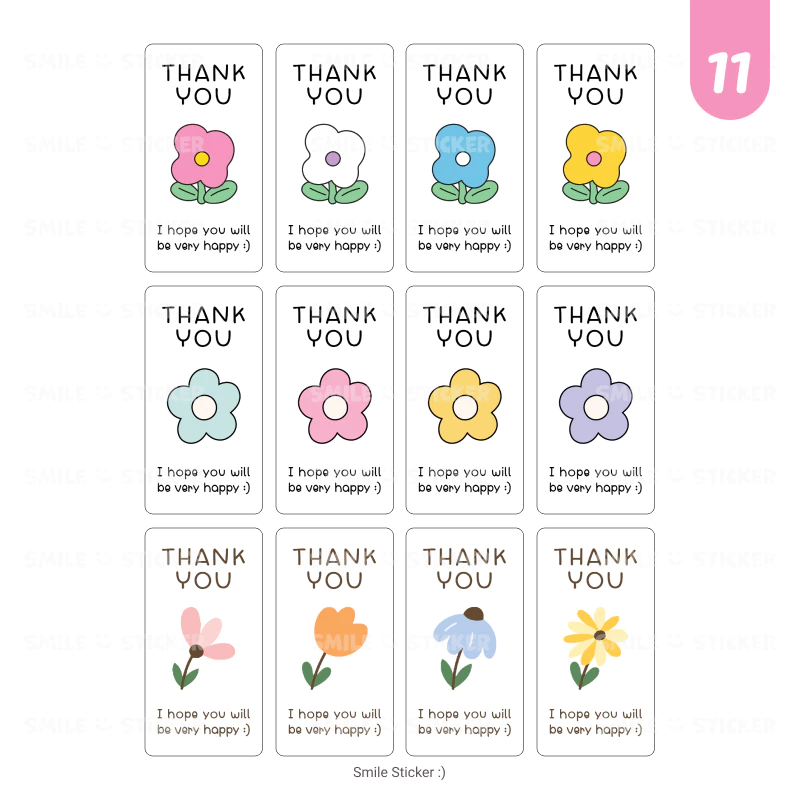 SmileSticker สติ๊กเกอร์ขอบคุณ แพ็ก 48 ดวง ขนาด 3x6cm สติ๊กเกอร์ PP สีขาวเงา กันน้ำ 100%