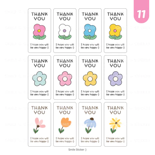SmileSticker สติ๊กเกอร์ขอบคุณ แพ็ก 48 ดวง ขนาด 3x6cm สติ๊กเกอร์ PP สีขาวเงา กันน้ำ 100%
