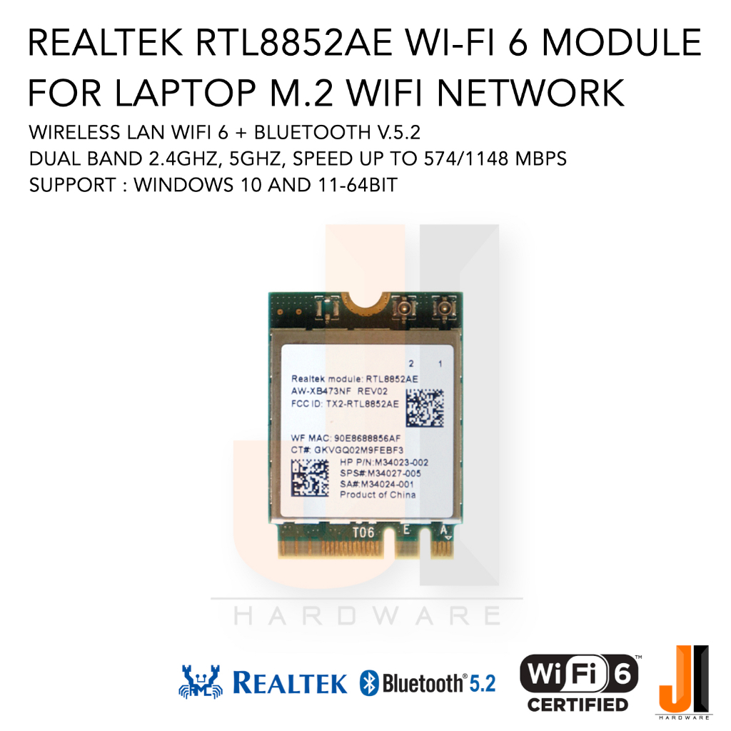 Realtek RTL8852AE Wi-Fi 6 M.2 wifi card + bluetooth v.5.2 dual band 2.4Ghz/5.0Ghz (ของใหม่มีการรับปร