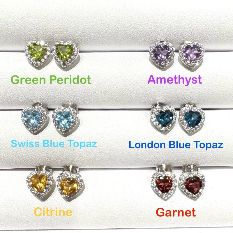 [ พร้อมส่ง ] ต่างหูเงินแท้ 925 ฝังพลอยหัวใจขนาด 5 มิลล้อมเพชร cz