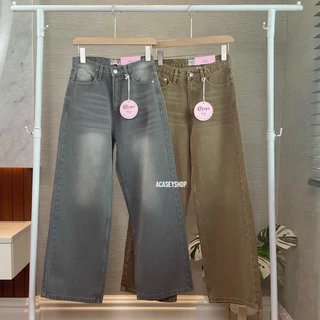 Acasey กางเกงยีนส์ผู้หญิง ขายาว Daisy Jeans กระบอกใหญ่ เฟดฟอก ไซส์ S - XL กางเกงสีน้ำตาล
