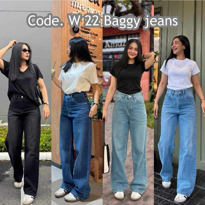 ยีนส์WANWI Code.W22 กางเกงยีนส์กระบอกใหญ่ผ้าไม่ยืดbaggy