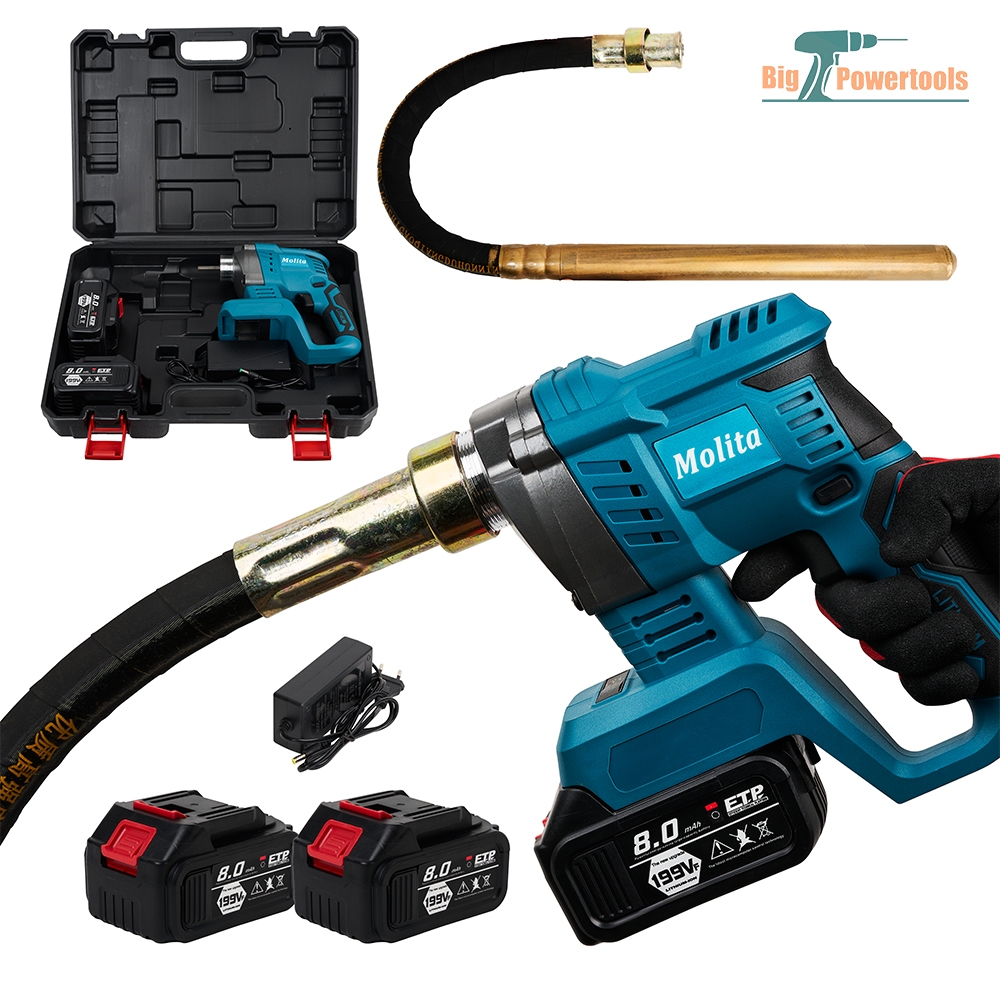 MOLITA เครื่องจี้ปูนไร้สาย 199V แบตเตอรี่ 2 ก้อน เครื่องจี้ปูน เครื่องจี้ปูนคอนกรีต พร้อมสายจี้ปูน 1 เมตร