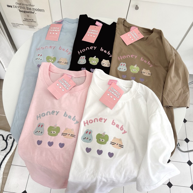 S320 เสื้อยืด oversize ผ้าคอตตอน ปัก honey baby