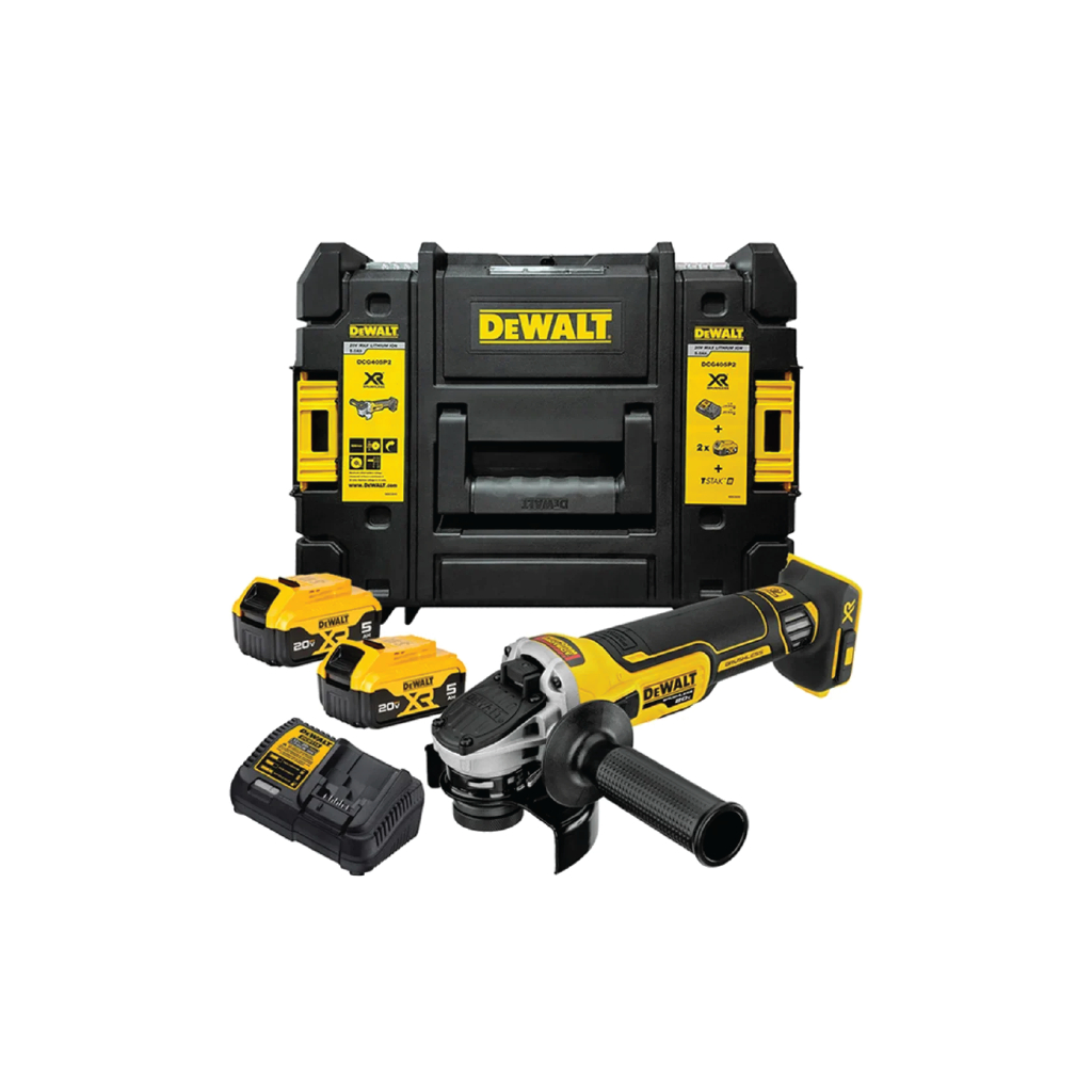 ชุดเครื่องเจียรไร้สายไร้แปรงถ่าน DEWALT รุ่น DCG405P2-B1 แรงดันไฟ 18 โวลต์ ขนาด 4 นิ้ว สีเหลือง - ดำ