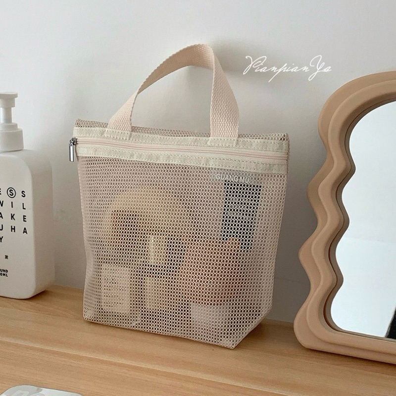 พร้อมส่ง🍑 กระเป๋า Travel bag กระเป๋าจัดระเบียบ มีหูหิ้ว กระเป๋าเครื่องสำอางค์ มินิมอล กระเป๋าตาข่าย 04073