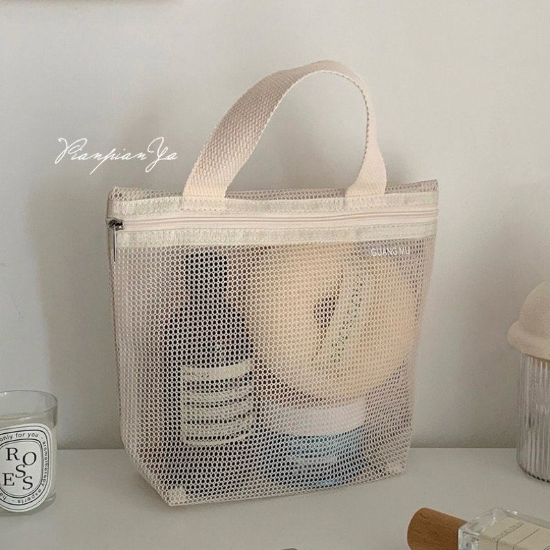 พร้อมส่ง🍑 กระเป๋า Travel bag กระเป๋าจัดระเบียบ มีหูหิ้ว กระเป๋าเครื่องสำอางค์ มินิมอล กระเป๋าตาข่าย 04073