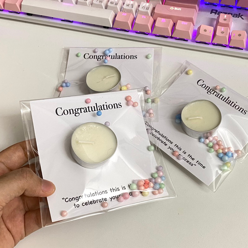 พร้อมส่ง เทียนหอม ของขวัญ​ปัจฉิม​ การ์ด congratulations ของชำร่วย