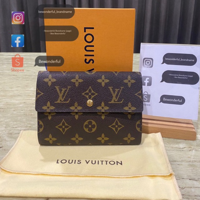 Louis Vuitton LV Porte etui trifold monogram wallet ของแท้ กระเป๋าสตางค์ ใบกลาง มือสอง แบรนด์เนม หลุ