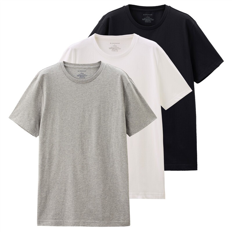 GIORDANO Online Exclusive เสื้อยืด คอกลม 1 แพ็ค มี 3 ชิ้น Men's Solid Crewneck Basic Tees 01245504