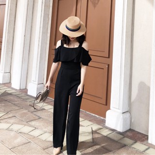 [Eviovio] S-4XL จั๊มสูทแฟชั่นสาวพลัสไซส์ เปิดไหล่ ปกปิดสัดส่…