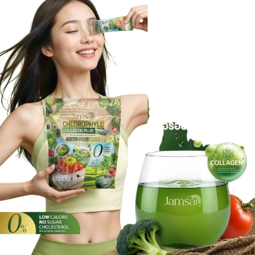 JAMSAI CHLOROPHYLL COLLAGEN PLUS แจ่มใส คลอโรฟิลล์ คอลลาเจน พลัส ซองเขียว(1ซอง)