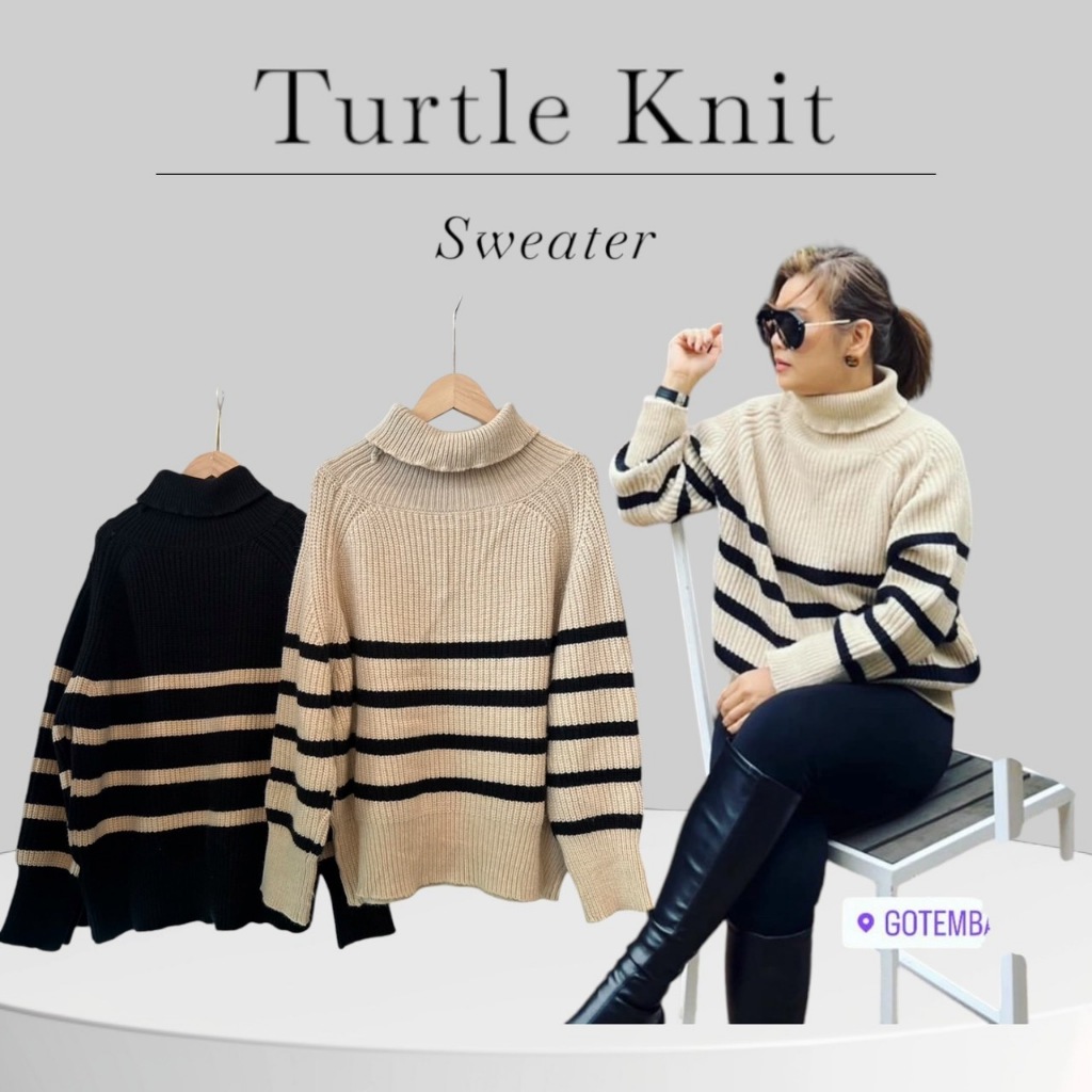 เสื้อแขนยาวไหมพรมคอเต่า Sweater Classic Stripe