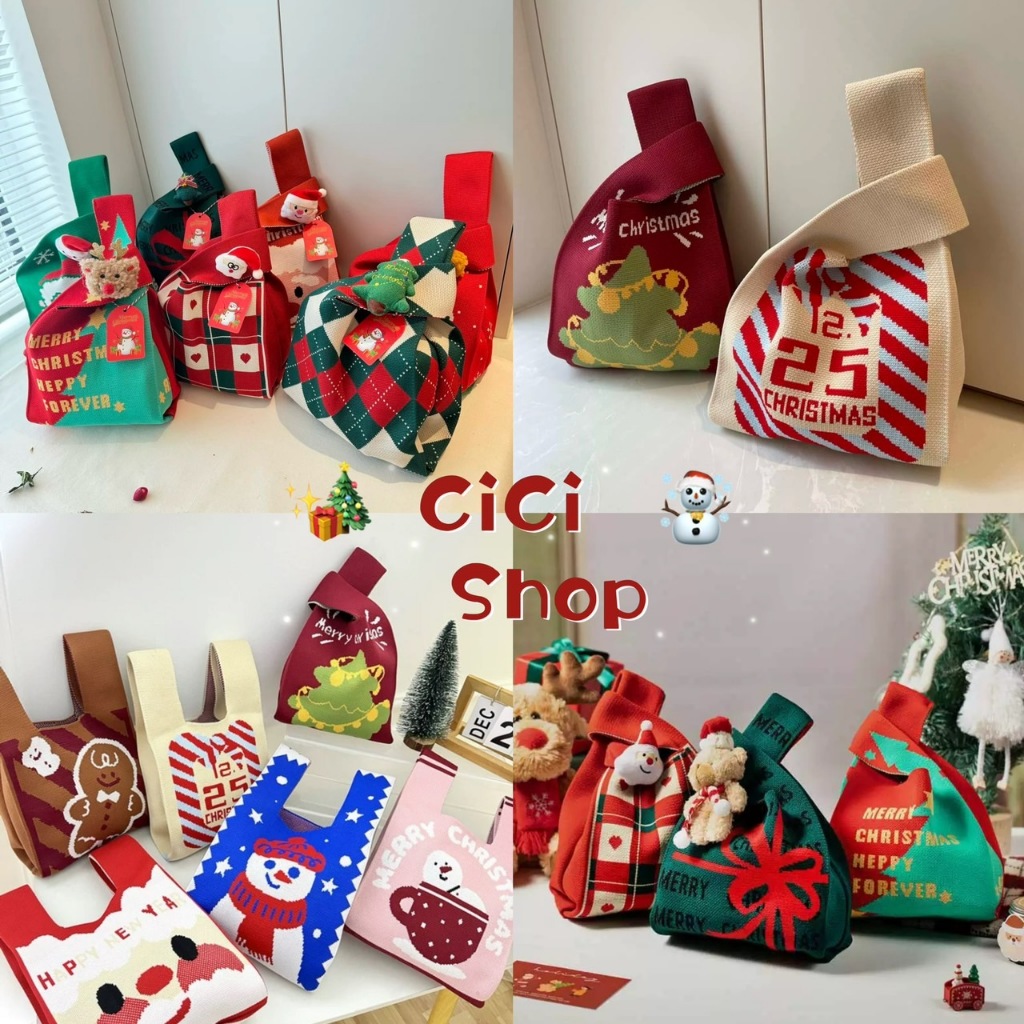 Cicishop(SALE 300/310/320)Knitt bag กระเป๋าไหมพรมแบบถือทอลายคริสต์มาส ทรงสวยใส่ถือแมตช์กับอะไรก็เก๋