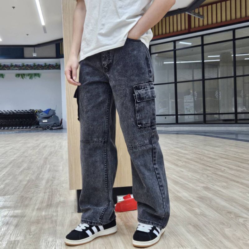 กางเกงยีนส์คาร์โก้กระบอกใหญ่ CP8 สีดำฟอก*สียอดฮิต*