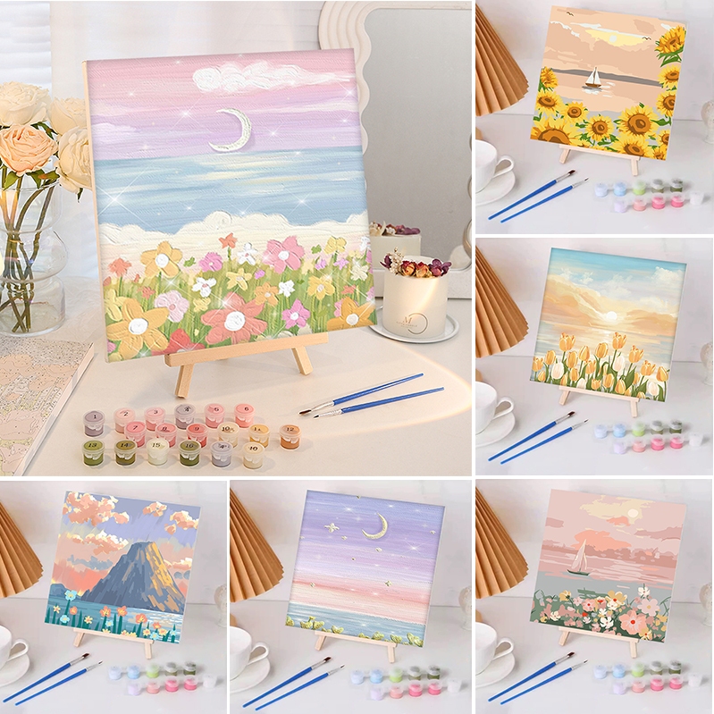 ระบายสีตามตัวเลข ชุดระบายสี 20X20cm ระบานสีตามตัวเลข ขนาด20X20 ซม ฝึกสมาธิ ของขวัญ DIY สำหรับตกแต่งบ้าน