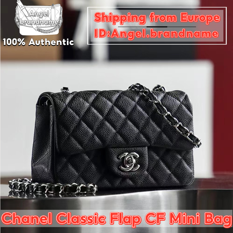 Shopee ถูกที่สุด💯ถุงของแท้👜Chanel Classic Flap CF Mini Bag 20cm Caviar Silver Bag กระเป๋าสะพายคลาสสิ