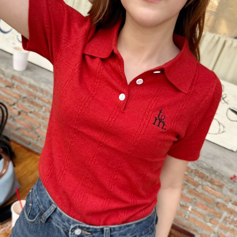 (สีแดงเข้าแล้ว!!) เสื้อโปโลแขนสั้นไหมพรม tomato polo
