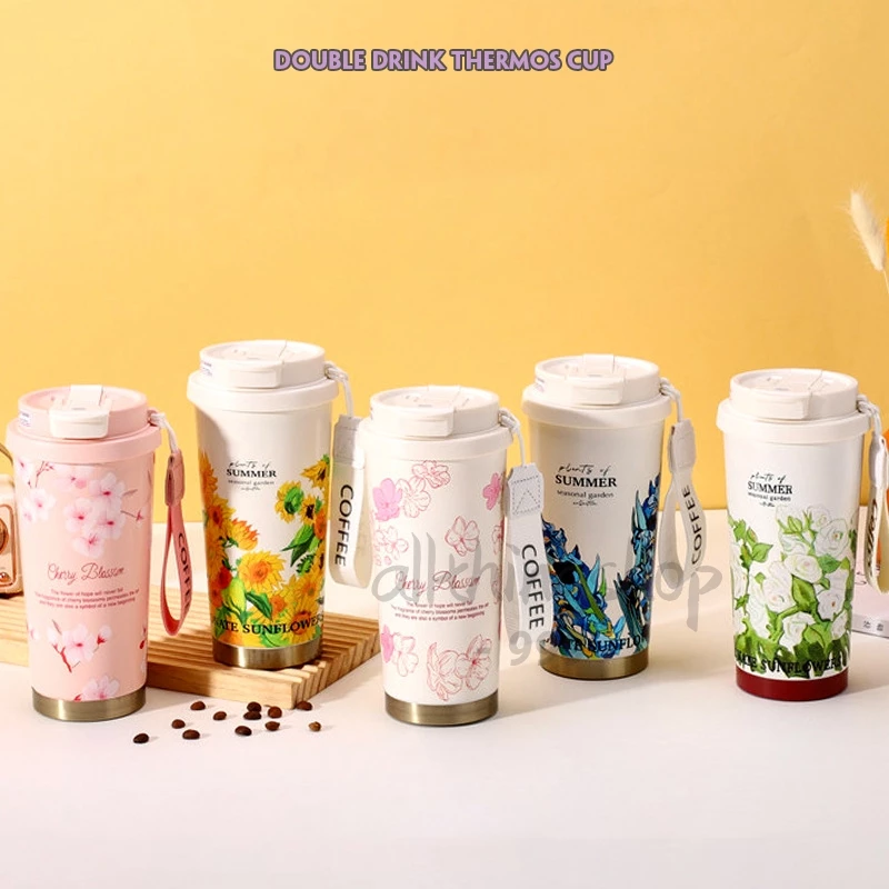 ดอกซากุระ แก้วกาแฟ แก้วน้ำ 500ml. สแตนเลส 316 กระบอกน้ำ กระติกน้ำ ของใช้น่ารัก ของใช้ในครัว ผู้หญิง B0161