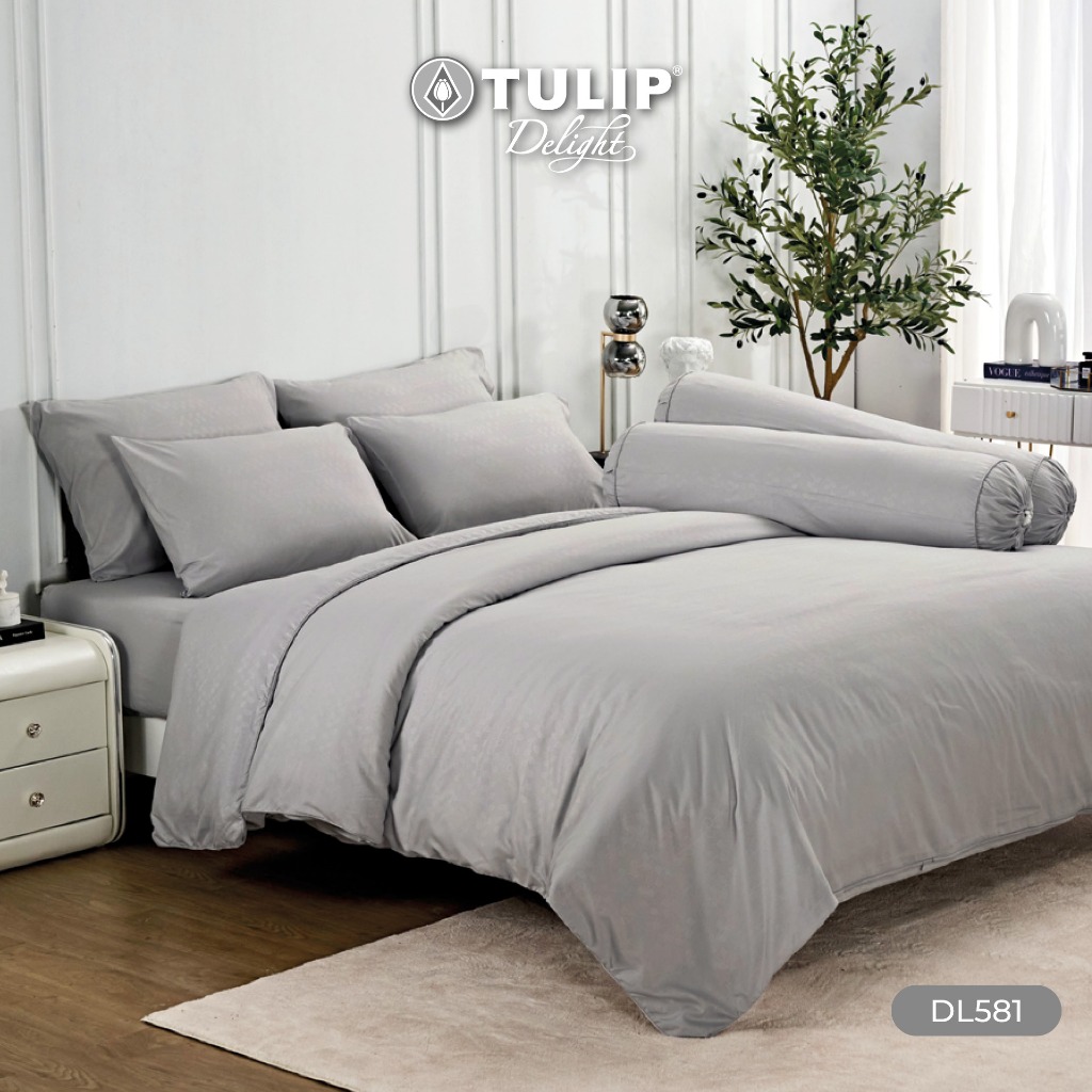 TULIP รุ่นTULIP Delight สีพื้นอัดลาย DL581 มีลายนูนเบาๆ บนเนื้อผ้าสัมผัสได้ ชุดเครื่องนอน ผ้าปูที่นอน ผ้าห่มนวม