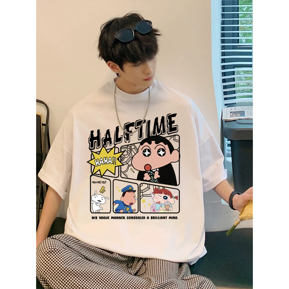 Top.street เสื้อยืด oversize HALFTIME Crayon สีเทียนใหม่ พิมพ์ลายการ์ตูน เสื้อ แขนสั้น สบาย และสบาย สไตล์เกาหลี unisex
