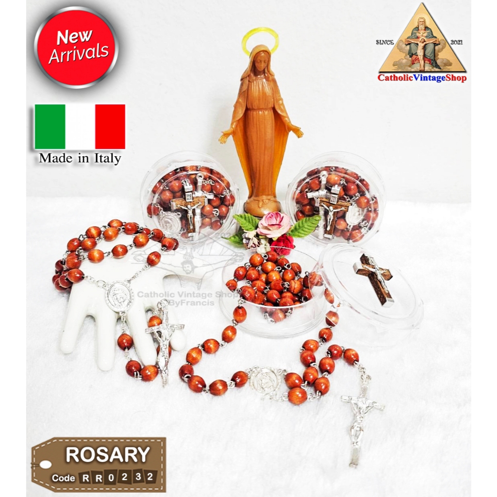 สายประคำไม้แม่พระ ลูกประคำ สร้อยคอ คาทอลิก อิตาลี ITALY Miraculous Medal Catholic Rosary#RR0232