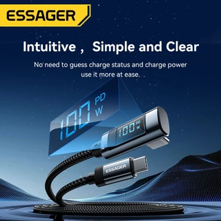 ESSAGER Type C to Type C 100W ข้อศอกออกแบบสายเคเบิลข้อมูลจอแสดงผลดิจิตอลเหมาะสำหรับอุปกรณ์ต่าง ๆ ที่มีอินเทอร์เฟซ Type-C