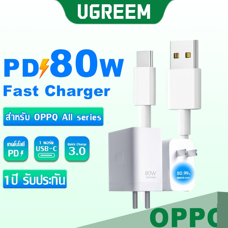 รับประกัน1 ปี ชุดชาร์จเร็วสุด OPP0 80W SUPER VOOC+หัวชาร์จ สายชาร์จ ชุดชาร์จออปโป้ เหมาะสำหรับ Type-C series ทุกรุ่น