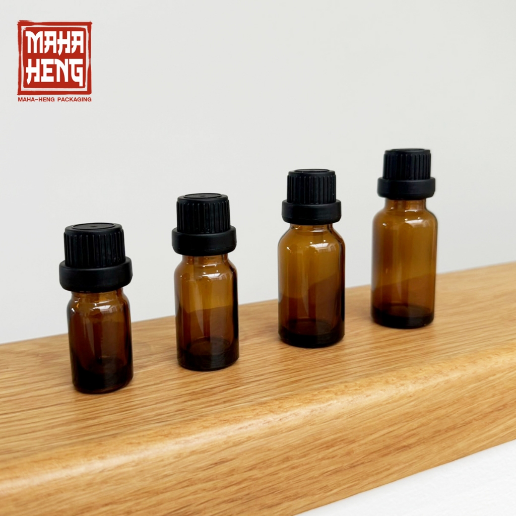 ขวดน้ำมันหอมระเหย ขวดอโรม่าออย ขวดแก้วสีชาหัวหยด 5/10/15/20/30/50/100ml พร้อมจัดส่ง มหาเฮง บรรจุภัณฑ์