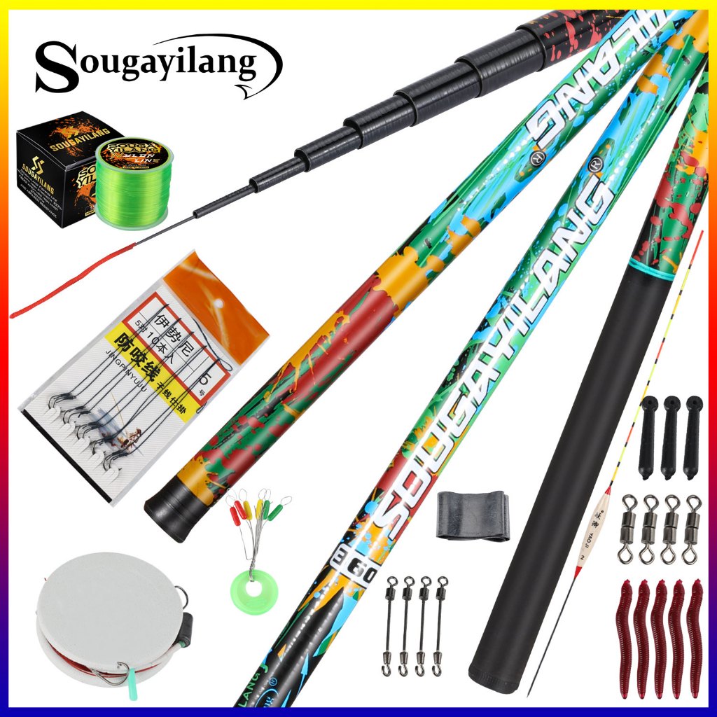 Sougayilang 2.7-5.4M เบ็ดตกปลา พับเก็บได้ แบบพกพาสำหรับการตกปลาที่ดินพร้อมกับอุปกรณ์ตกปลาชุดอุปกรณ์ตกปลา