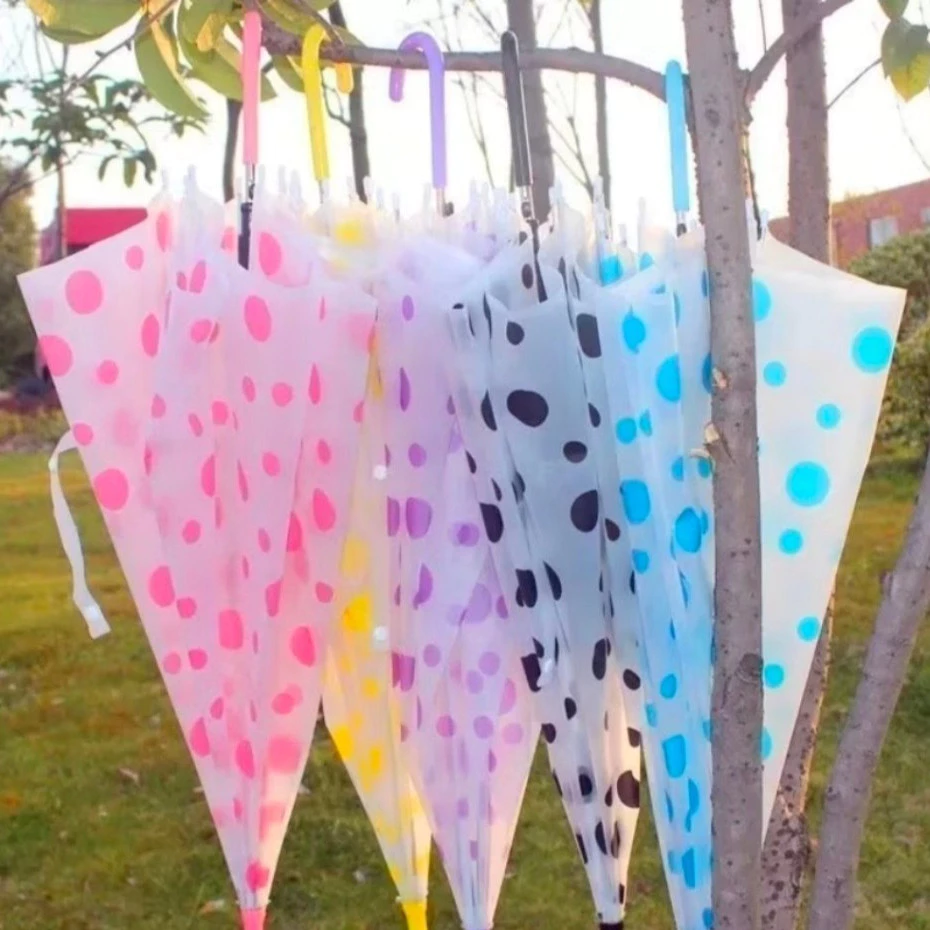 ร่มแฟชั่นลายจุดโปร่งแสง สีพาสเทล กันฝน กันUV ด้ามยาว