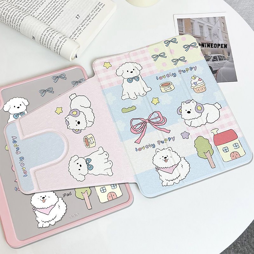 ⚡พร้อมส่ง⚡เคสไอแพด Air8 Gen12 Gen11 Air6 ที่ใส่ปากกา โบว์ริบบิ้นลูกสุนัข เคสiPadหมุน 360° Air7 11/13 ราคา ถูกที่สุด ดีลบีเคเค แกลเลอรีภาพที่ 4