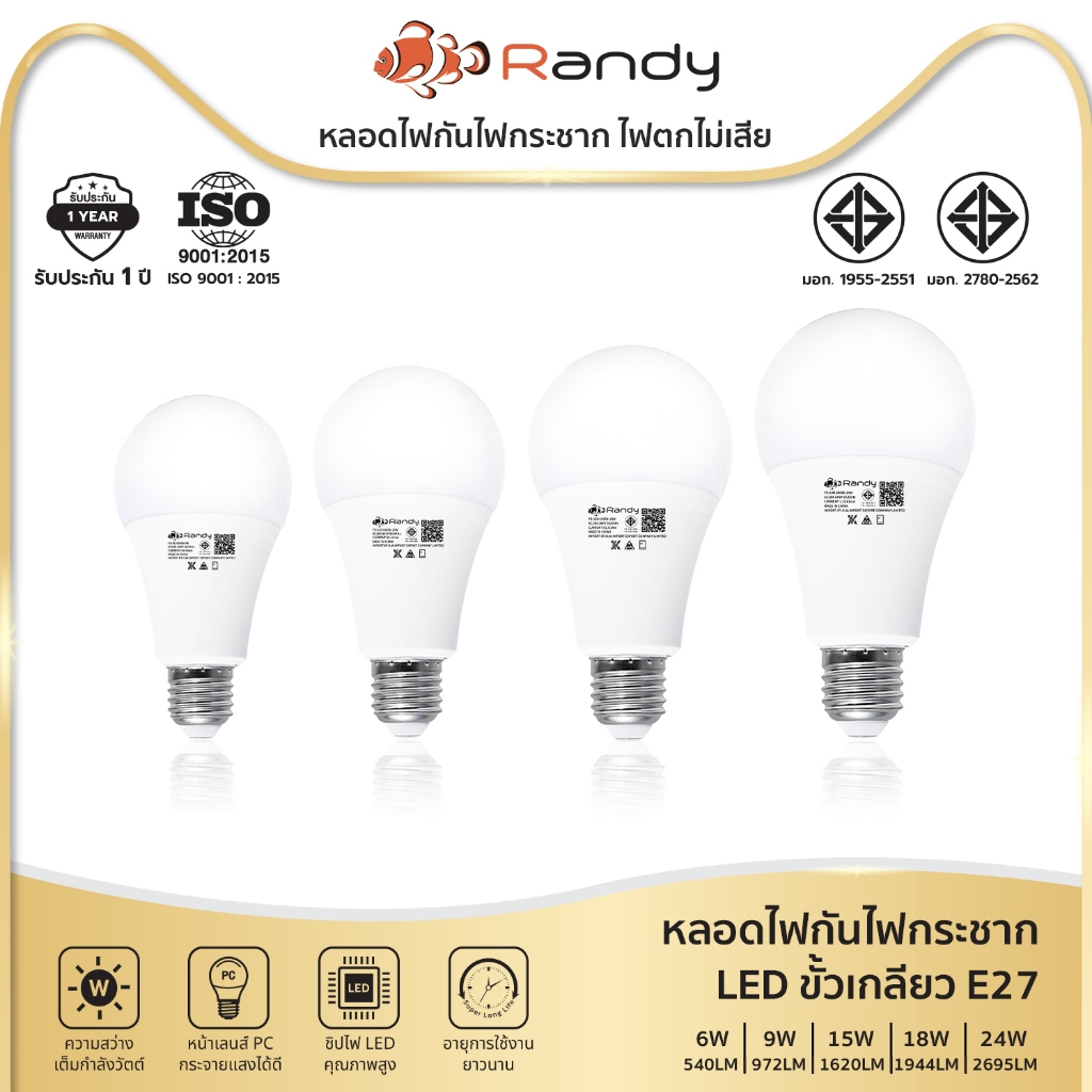 ซื้อ Randy หลอดไฟ LED Bulb ขั้วE27 หลอดประหยัดไฟ