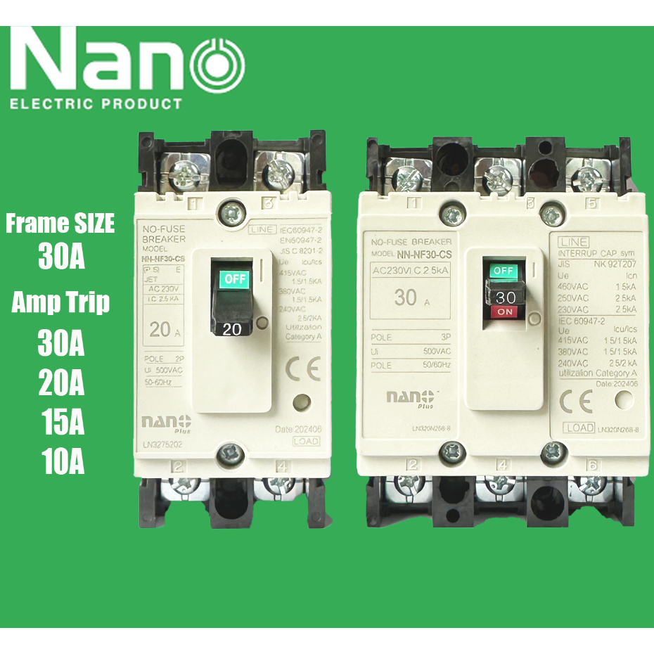 ( พร้อมส่ง )Nano Breaker MCCB เบรกเกอร์ รุ่น NN- NF30 CS 2P 3P เมนเบรกเกอร์
