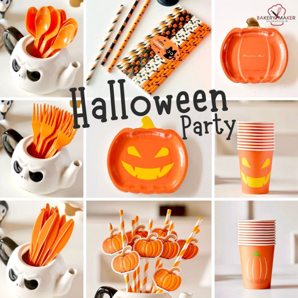 Halloween Party Set ฮาโลวีน ปาร์ตี้ รวม จานกระดาษ ช้อน ส้อม แก้วน้ำ
