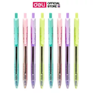 ปากกาลูกลื่น Deli ปากกาแบบกด ปากกา หมึกน้ำเงิน เส้น 0.5mm (คละสี 1 แท่ง) เครื่องเขียน อุปกรณ์การเรียน