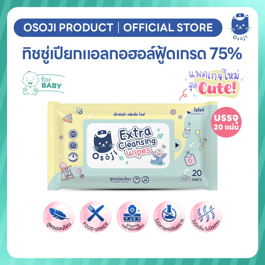 💛ทิชชู่แอลกอฮอล์ฟู้ดเกรด75% บรรจุ 20 แผ่น (สำหรับเด็ก) (AW ทิชชู่แอล)