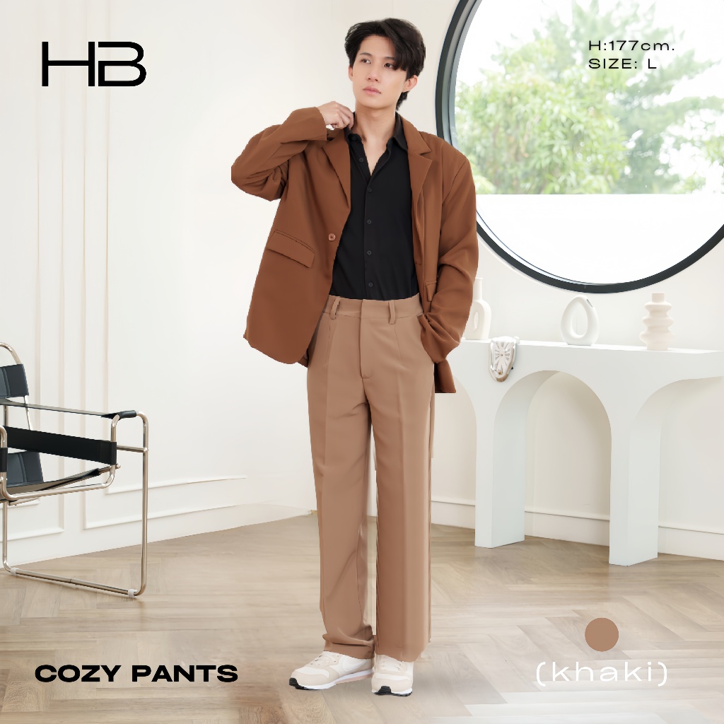 HB COZY PANTS กางเกงเอวสูงขายาวกระบอกตรง มีกระเป๋า 2 ข้าง S-4XL