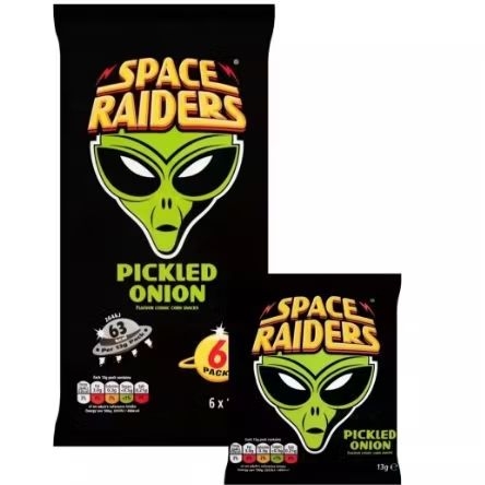 Space Raiders Pickled Onion Multipack Crisps 6 Pack - ขนม เอเลี่ยนรสหัวหอมเปรี้ยว 6แพ็กใน1ห่อ