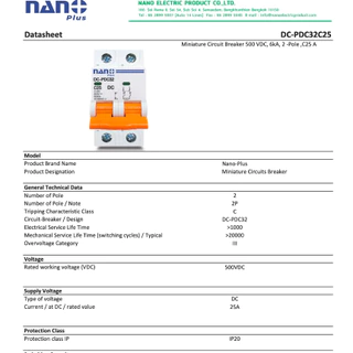 NANO DC CIRCUIT BREAKER DC เบรกเกอร์ ดีซี เซอร์กิตเบรกเกอร์ 6kA DC 1P 2P 3P 4P 250V PDC31 PDC32 PDC33 PDC34