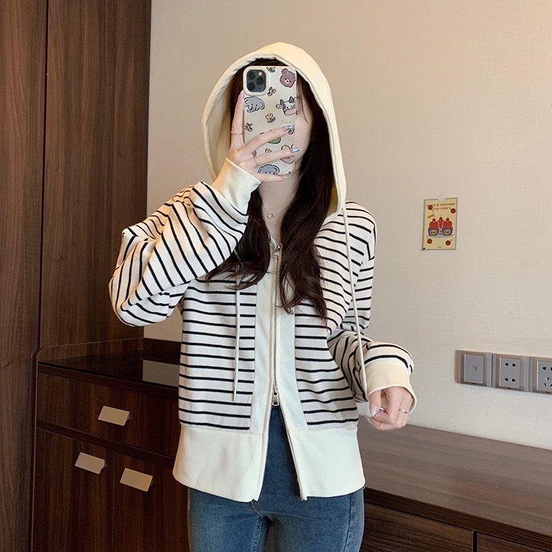 เสื้อคลุมคาร์ดิแกนถักลาบแถบมีฮูด ซิป เสื้อคลุมกันหนาวมี3สี นื้อผ้ายืดหยุ่นใส่สบาย 23280#