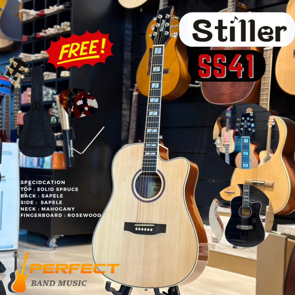 กีตาร์โปร่ง Stiller SS41 หน้าไม้แท้ 100% Top:Solid Spruce กีต้าร์โปร่ง Stiller SS41 ไปพร้อมกระเป๋า+ป