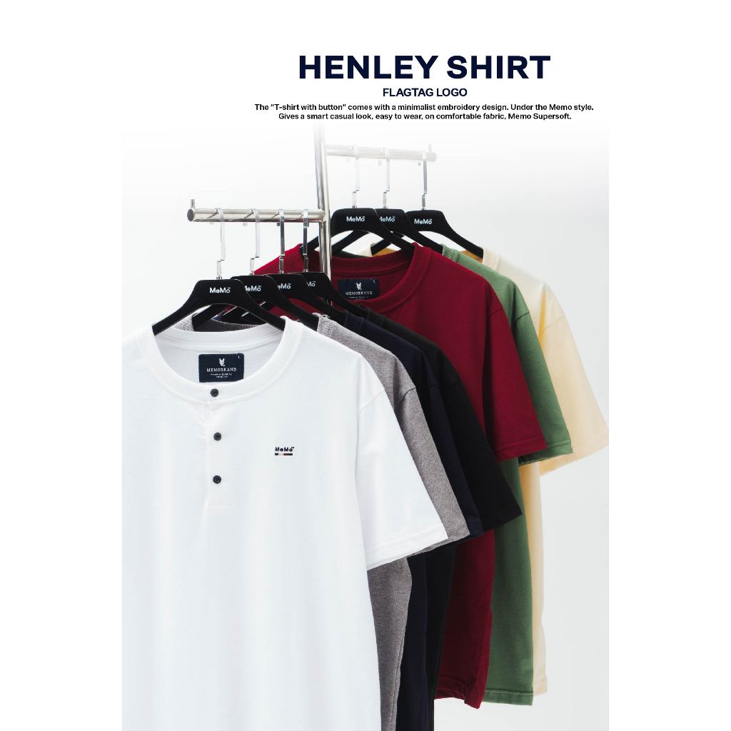 MeMo (ลด 60฿โค้ด MEMDEC min300฿) รุ่น : Flag Tag Logo เสื้อคอกระดุม ผู้ชาย งานปักเล็ก
