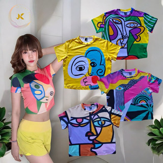 เสื้อวิ่งแขนสั้นเสื้อครอปพิมพ์ลาย#เสื้อใส่วิ่ง#ใส่ออกกำลังกาย