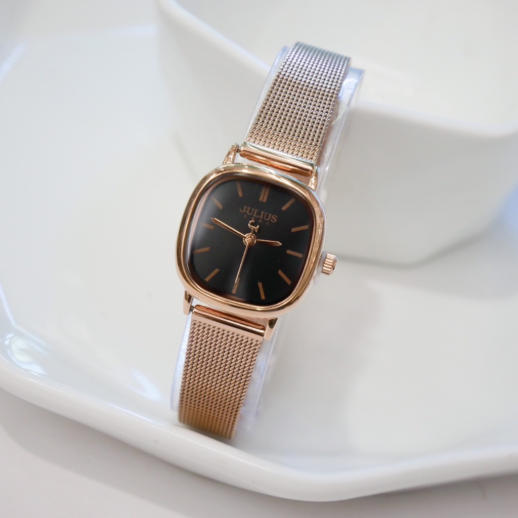 Julius นาฬิกาผู้หญิง JA-1360 นาฬิกาแฟชั่นเกาหลี มินิมอล หน้าปัดเหลี่ยม สายแสตนเลส ประกัน 1 ปี