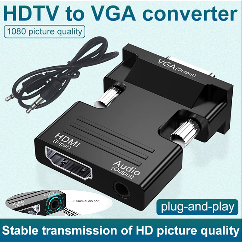 ตัวแปลงอะแดปเตอร์ hdmi เป็น vga อะแดปเตอร์ hdmi vga เหมาะสําหรับแล็ปท็อป hdmi ถึง 3.5 มม.อะแดปเตอร์